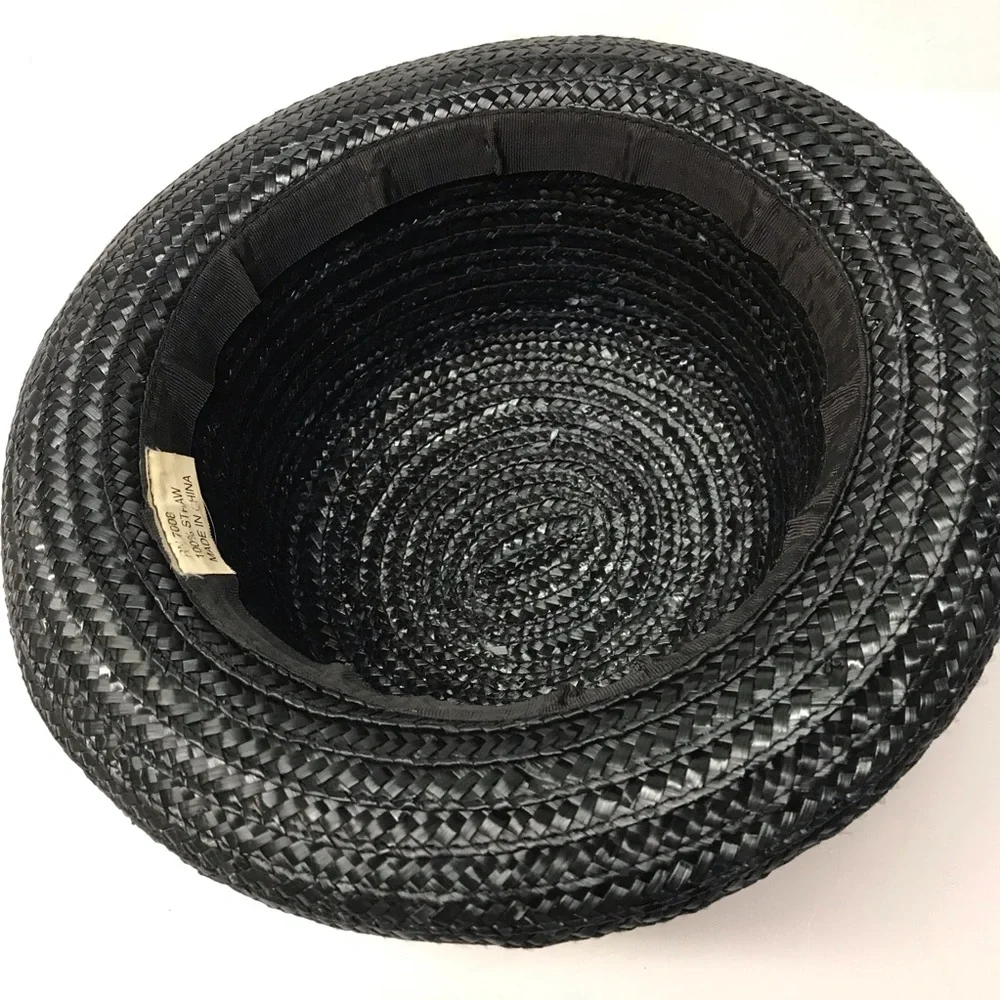 Vintage Black Braided Straw Women's Hat - Picture 3 of 4